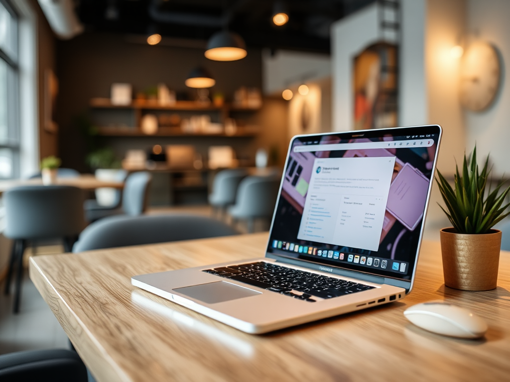 2UsDwQKizgxYvmAwuo7SU Laptop auf Schreibtisch im Coworking Space